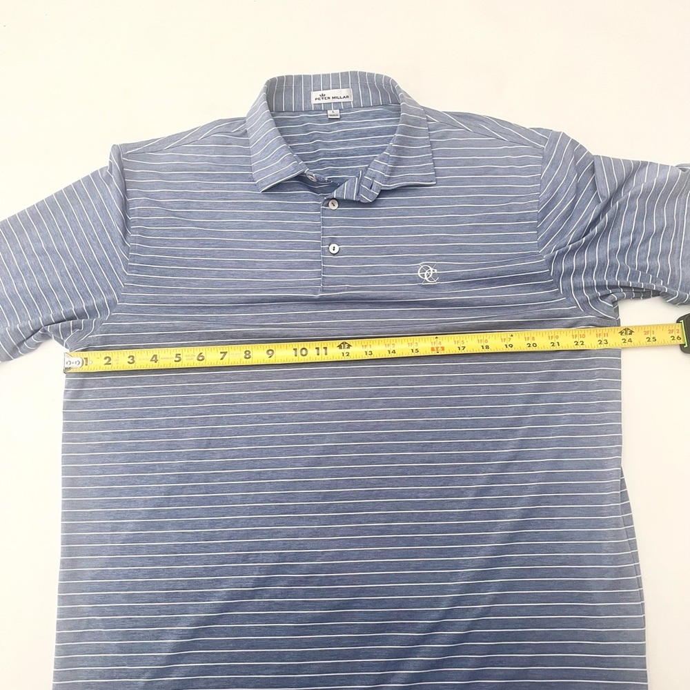 Men’s size large Peter Millar performance golf polo in blue and white st… - Picture 4 of 7